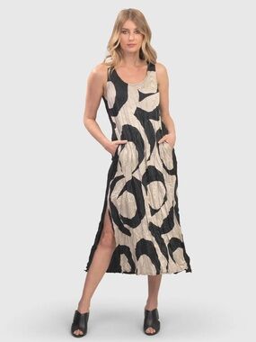 Alembika Ondine Plissé Dress Cream Leg Slit Sleeveless Midi Dress 1
